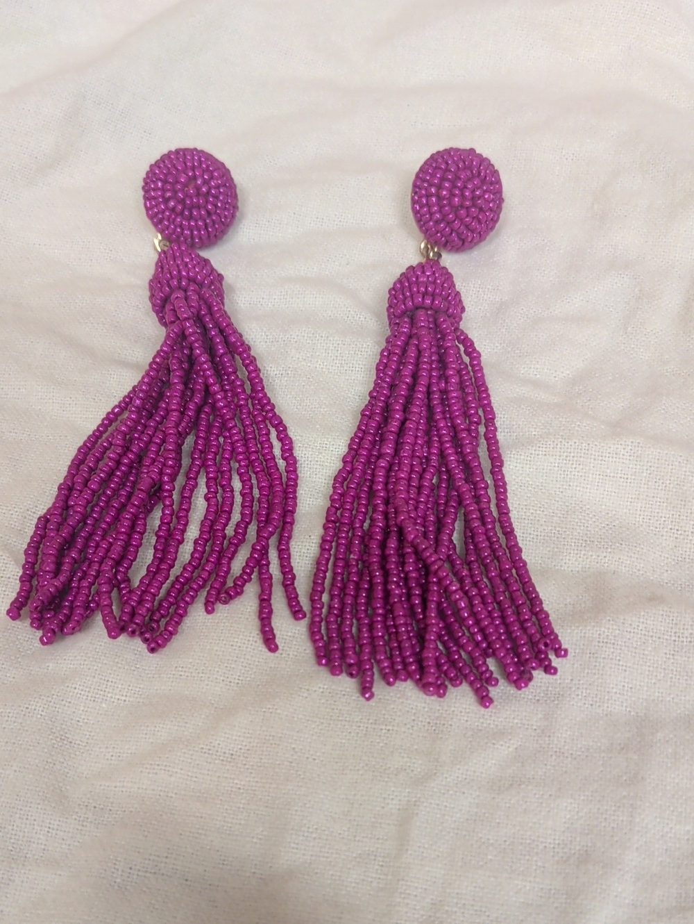 H&M Beaded Tassel Statement Earrings in Fuchsia